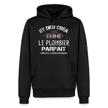Humour plombier cadeau drôle rigolo plomberie - Sweat à capuche Premium bio Homme - noir - Devant - Nico (187cm)