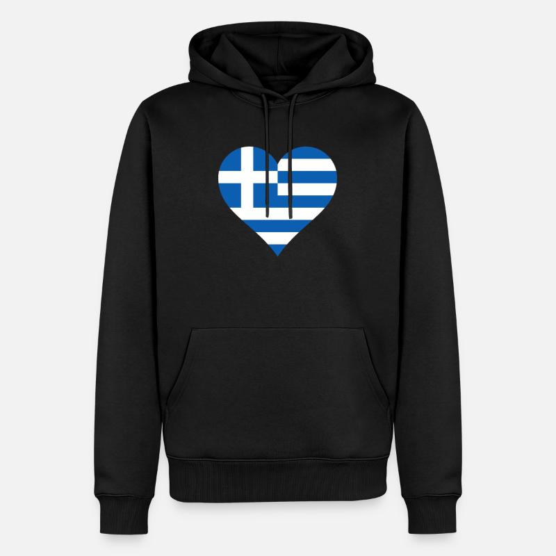 Grèce drapeau grec drapeau coeur - Sweat à capuche Premium bio Homme - noir