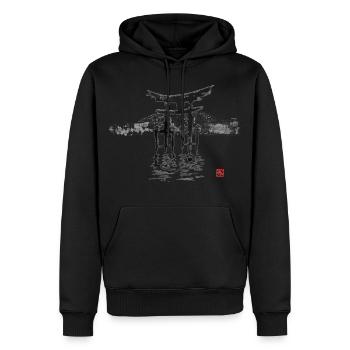 Die Torii des Itsukushima-Schreins im Nebel - Männer Premium Bio Hoodie - Schwarz - Vorne - Nico (187cm)
