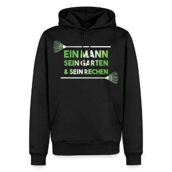 Ein Mann sein Garten sein Rechen lustiges Geschenk - Männer Premium Bio Hoodie - Schwarz - Vorne - Nico (187cm)