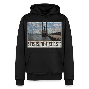 Conception du port d’Anvers avec coordonnées géographiques - Sweat à capuche Premium bio Homme - noir - Devant - Nico (187cm)
