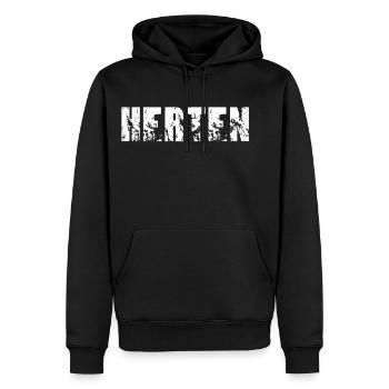 Herten - Männer Premium Bio Hoodie - Schwarz - Vorne - Nico (187cm)