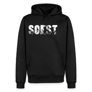 Soest - Männer Premium Bio Hoodie - Schwarz - Vorne - Nico (187cm)