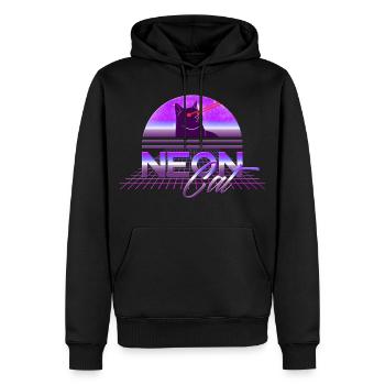 Coole Retro Vintage Neon Katze mit Laser Augen - Männer Premium Bio Hoodie - Schwarz - Vorne - Nico (187cm)