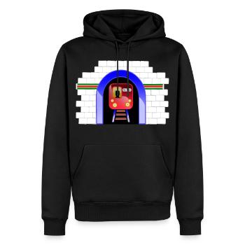 Blauer Tunnelzug im Torbogen - Männer Premium Bio Hoodie - Schwarz - Vorne - Nico (187cm)