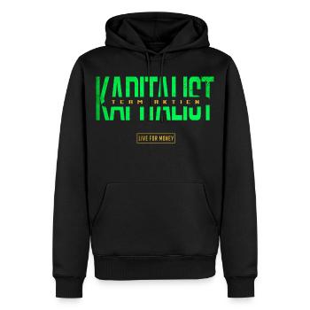 Kapitalist Team Aktien - Männer Premium Bio Hoodie - Schwarz - Vorne - Nico (187cm)