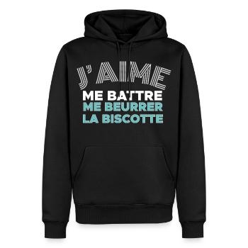 J'aime me battre - Sweat à capuche Premium bio Homme - noir - Devant - Nico (187cm)