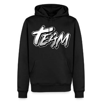 Team - Männer Premium Bio Hoodie - Schwarz - Vorne - Nico (187cm)