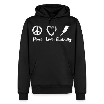 Frieden Liebe Elektrizität - Männer Premium Bio Hoodie - Schwarz - Vorne - Nico (187cm)