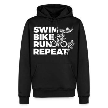 Swim Bike Run Repeat - Männer Premium Bio Hoodie - Schwarz - Vorne - Nico (187cm)