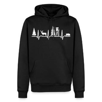 EKG Kurve - Herzkurve - Hochsitz - Jäger - Jagd - Männer Premium Bio Hoodie - Schwarz - Vorne - Nico (187cm)