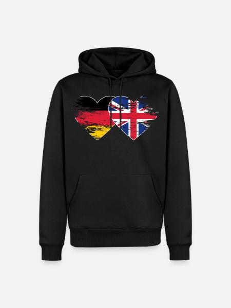 Allemagne Royaume-Uni drapeau utilisé coeur - Sweat à capuche Premium bio Homme - noir
