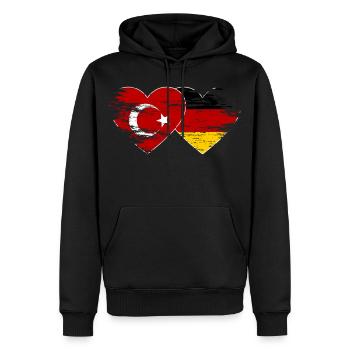 Turquie Allemagne Drapeau coeur utilisé - Sweat à capuche Premium bio Homme - noir - Devant - Nico (187cm)