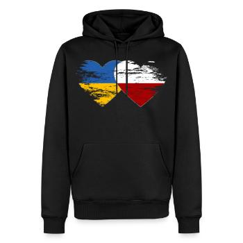 Ukraine Polen Flagge used Herz - Männer Premium Bio Hoodie - Schwarz - Vorne - Nico (187cm)
