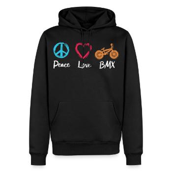 Frieden Liebe BMX - Männer Premium Bio Hoodie - Schwarz - Vorne - Nico (187cm)