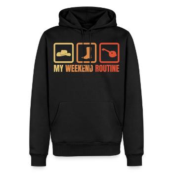 Meine Wochenendroutine - Männer Premium Bio Hoodie - Schwarz - Vorne - Nico (187cm)
