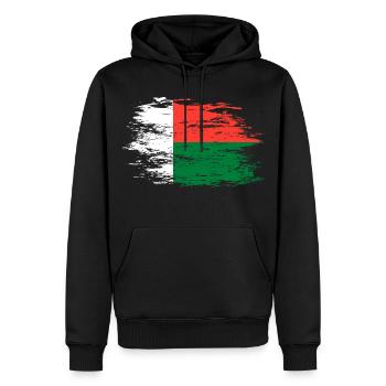 Drapeau de Madagascar utilisé - Sweat à capuche Premium bio Homme - noir - Devant - Nico (187cm)