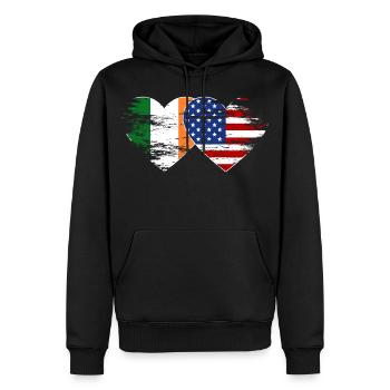 Irlande États-Unis drapeau coeur utilisé - Sweat à capuche Premium bio Homme - noir - Devant - Nico (187cm)