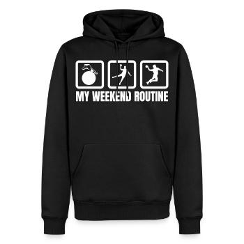 Meine Wochenendroutine - Männer Premium Bio Hoodie - Schwarz - Vorne - Nico (187cm)