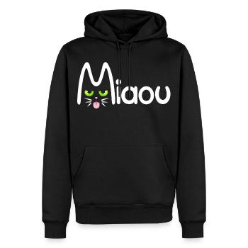 Miaou typographique - Sweat à capuche Premium bio Homme - noir - Devant - Nico (187cm)