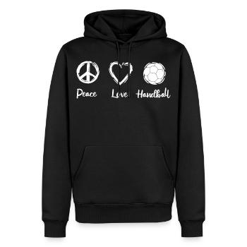 Peace Love Handball - Sweat à capuche Premium bio Homme - noir - Devant - Nico (187cm)