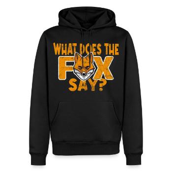 What does the Fox say - Männer Premium Bio Hoodie - Schwarz - Vorne - Nico (187cm)