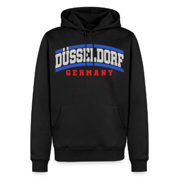 Düsseldorf Stadt Text Schrift | Farben änderbar - Männer Premium Bio Hoodie - Schwarz - Vorne - Nico (187cm)