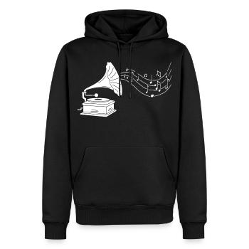 gramophone blanc et musique - Sweat à capuche Premium bio Homme - noir - Devant - Nico (187cm)