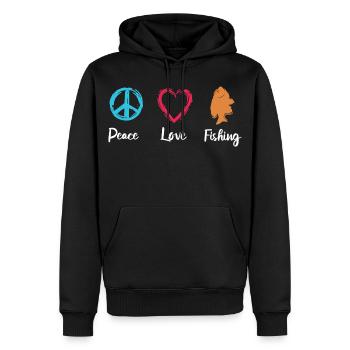 Peace Love Pêche - Sweat à capuche Premium bio Homme - noir - Devant - Nico (187cm)
