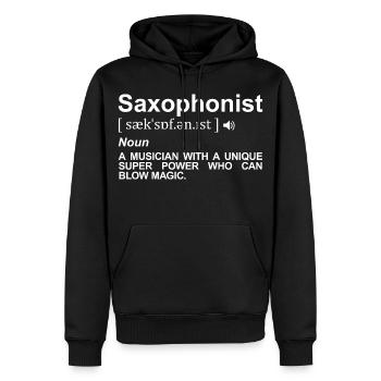 Dictionnaire Saxophoniste - Sweat à capuche Premium bio Homme - noir - Devant - Nico (187cm)