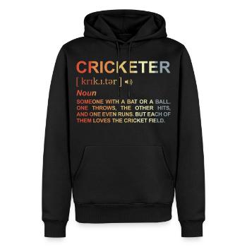 Dictionnaire du joueur de cricket - Sweat à capuche Premium bio Homme - noir - Devant - Nico (187cm)