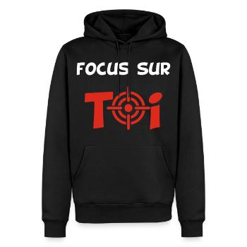 Focus sur toi (blanc) - Sweat à capuche Premium bio Homme - noir - Devant - Nico (187cm)