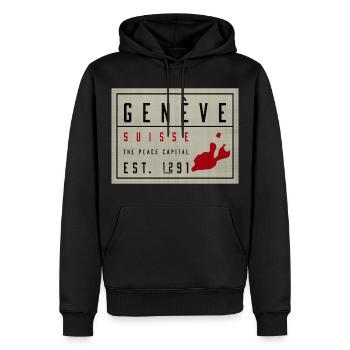 Genève Suisse Friedenskapital Vintage - Männer Premium Bio Hoodie - Schwarz - Vorne - Nico (187cm)