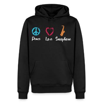 Saxophone Amour Paix - Sweat à capuche Premium bio Homme - noir - Devant - Nico (187cm)