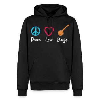 Banjo Paix Amour - Sweat à capuche Premium bio Homme - noir - Devant - Nico (187cm)
