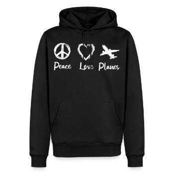 Peace Love Planes - Männer Premium Bio Hoodie - Schwarz - Vorne - Nico (187cm)