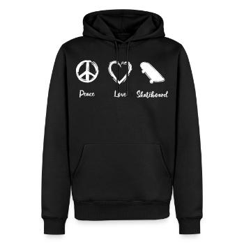 Planche à roulettes Peace Love - Sweat à capuche Premium bio Homme - noir - Devant - Nico (187cm)