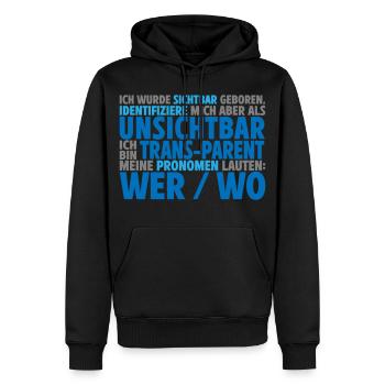 Unsichtbar Transparent Wer Wo | Farben änderbar - Männer Premium Bio Hoodie - Schwarz - Vorne - Nico (187cm)