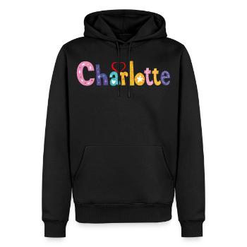 Famille Charlotte Charlotte nom anniversaire personnalisé - Sweat à capuche Premium bio Homme - noir - Devant - Nico (187cm)