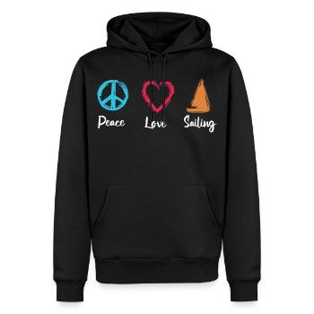 Peace, Love, Sailing - Men’s Premium Organic Hoodie - black - Front - Nico (187cm)