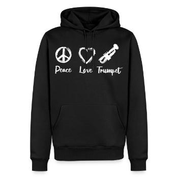 Trompette Paix Amour - Sweat à capuche Premium bio Homme - noir - Devant - Nico (187cm)
