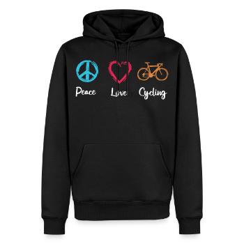 Frieden Liebe Radfahren - Männer Premium Bio Hoodie - Schwarz - Vorne - Nico (187cm)