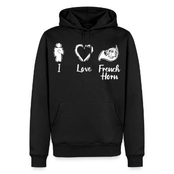 J’aime le cor français - Sweat à capuche Premium bio Homme - noir - Devant - Nico (187cm)