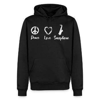 Peace Love Saxophones - Sweat à capuche Premium bio Homme - noir - Devant - Nico (187cm)