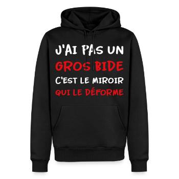 J’ai pas un gros bide c’est le miroir qui déforme - Sweat à capuche Premium bio Homme - noir - Devant - Nico (187cm)