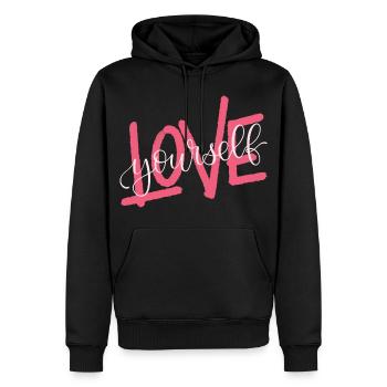LOVE yourself - Männer Premium Bio Hoodie - Schwarz - Vorne - Nico (187cm)