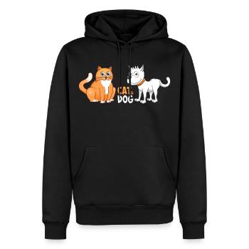 Fröhliche Illustration einer Katze und eines Hundes. - Männer Premium Bio Hoodie - Schwarz - Vorne - Nico (187cm)