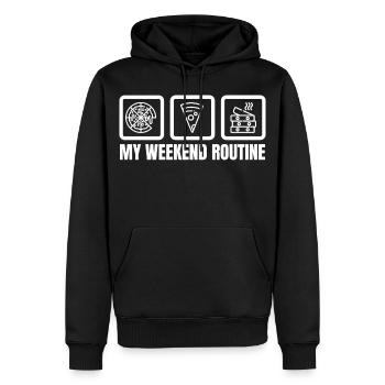 Meine Wochenendroutine - Männer Premium Bio Hoodie - Schwarz - Vorne - Nico (187cm)