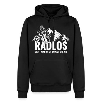 Mountainbike Radlos sieht man mich so gut wie nie - Männer Premium Bio Hoodie - Schwarz - Vorne - Nico (187cm)