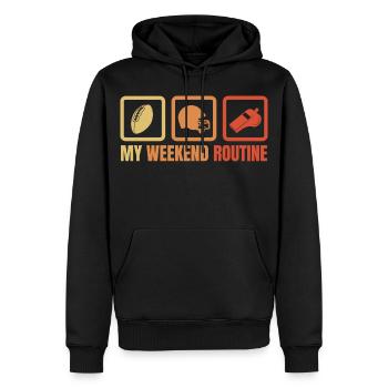 Footballer Wochenendroutine - Männer Premium Bio Hoodie - Schwarz - Vorne - Nico (187cm)